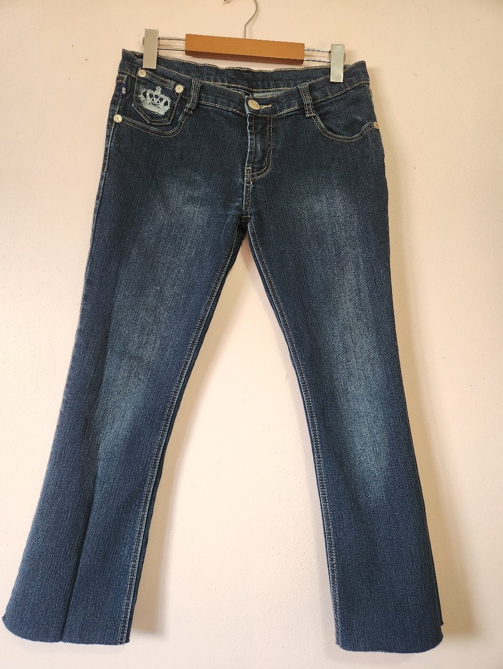 VTG Victoria Beckham Rock & Republic Crown Embroidered Bootcut Jeans 32 Y2K